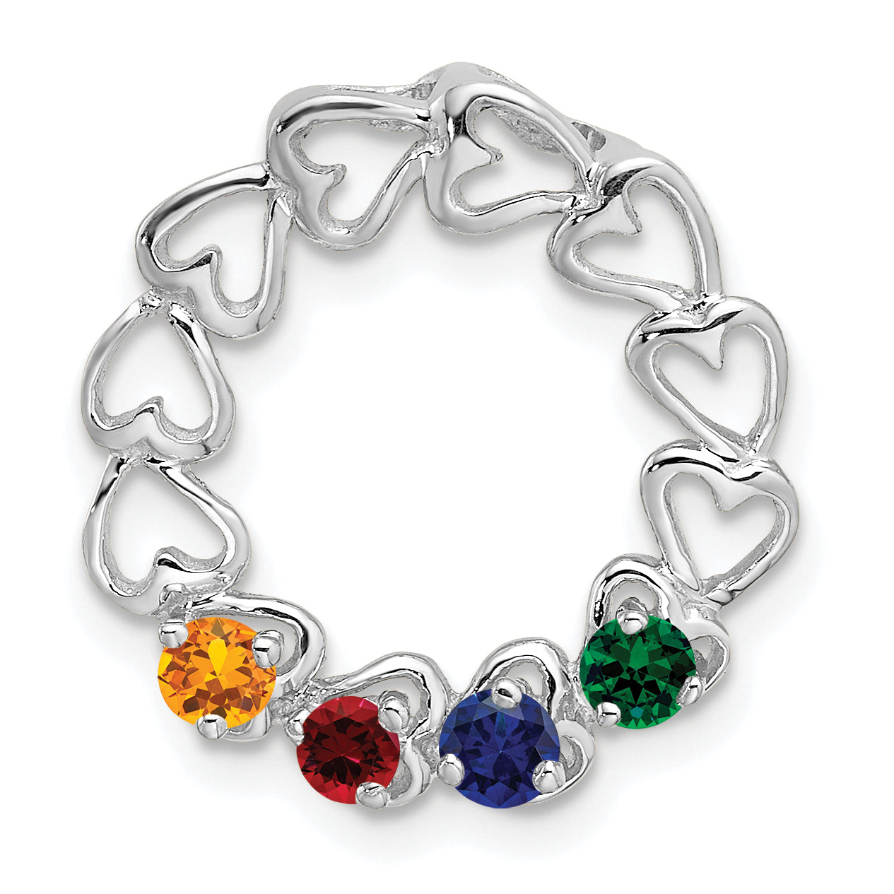 10k White Gold 3 Genuine Stone Family Pendant