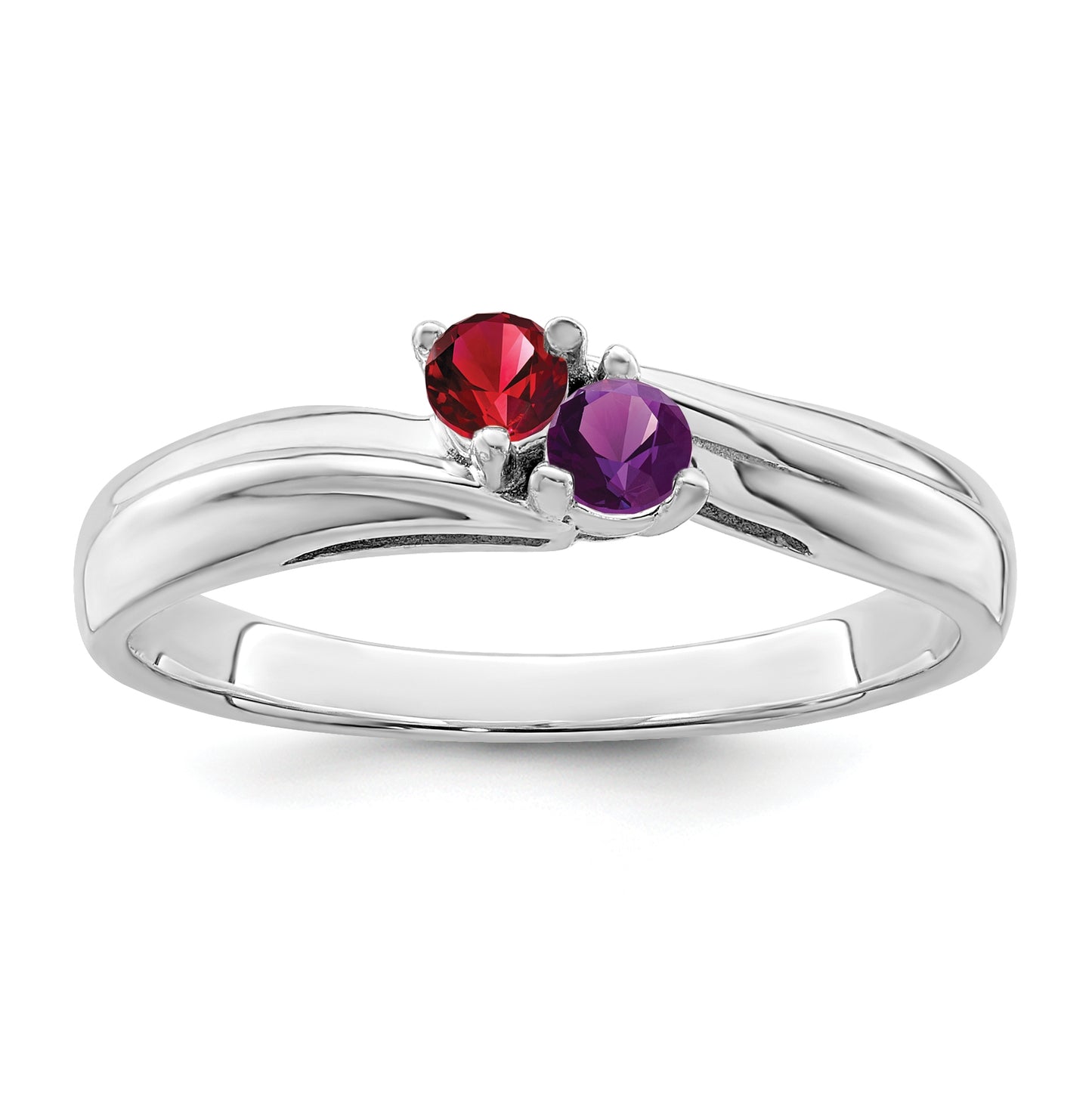 Sterling Silver Rhodium plated Family Jewelry Ring, 2 stone