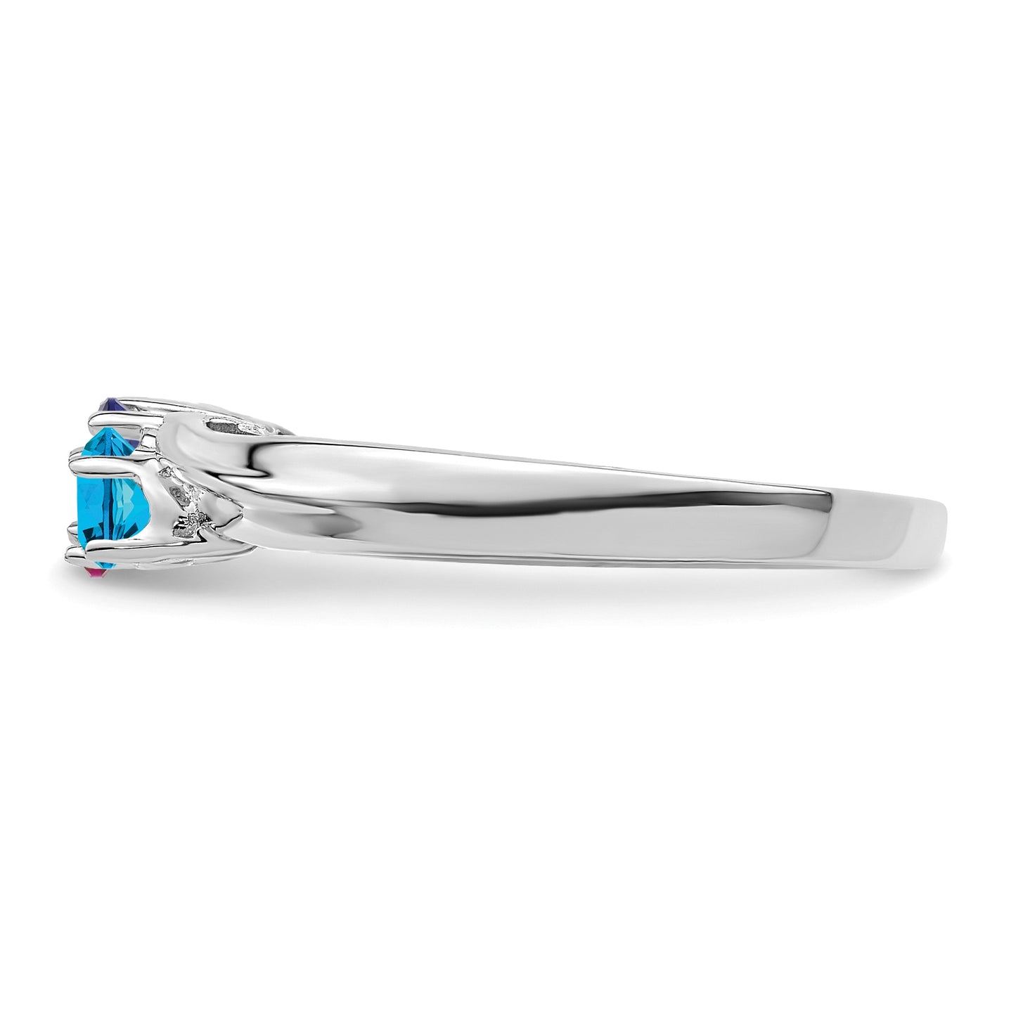Sterling Silver Rhodium plated Synthetic 3 Stone Mother's Ring, Size 7