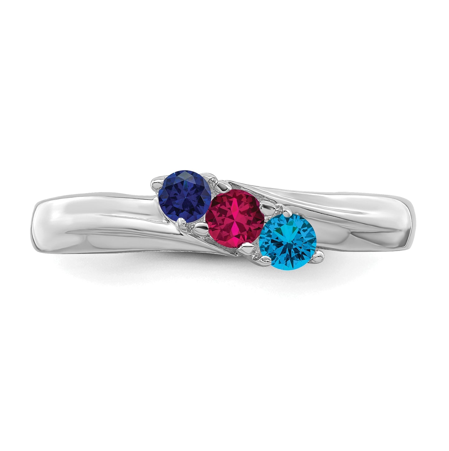 Sterling Silver Rhodium plated Synthetic 3 Stone Mother's Ring, Size 8