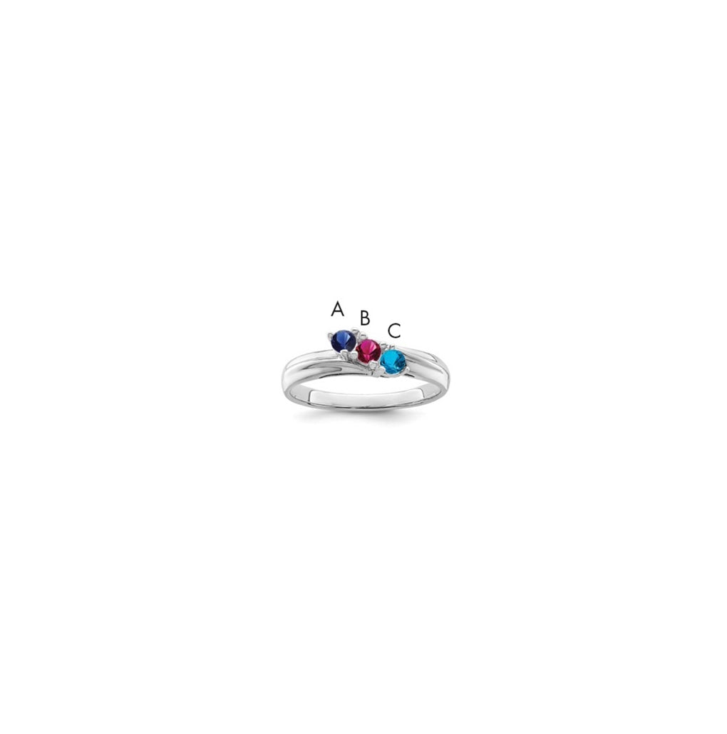 Sterling Silver Rhodium plated Synthetic 3 Stone Mother's Ring, Size 9