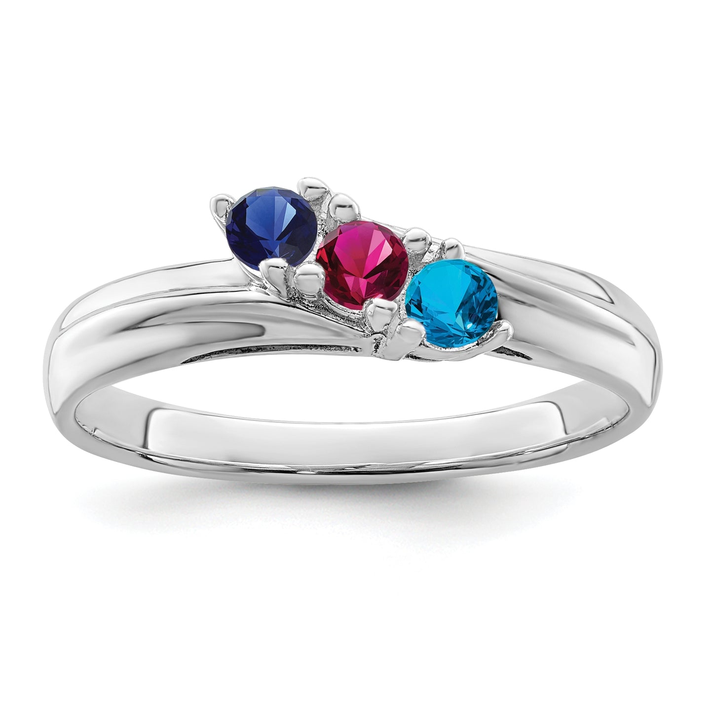 Sterling Silver Rhodium plated Synthetic 3 Stone Mother's Ring, Size 9