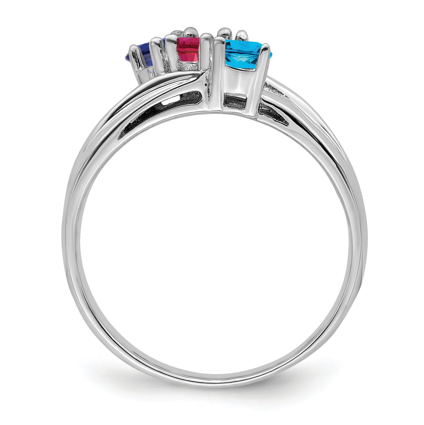 Sterling Silver Rhodium plated Synthetic 3 Stone Mother's Ring, Size 10