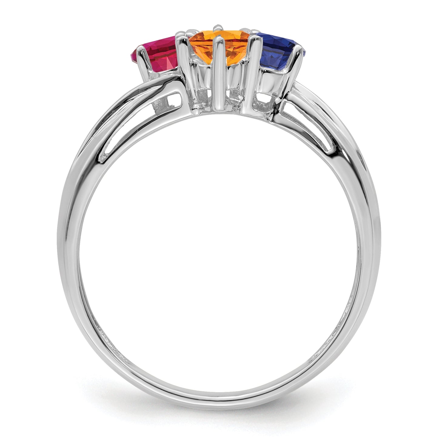 Sterling Silver Rhodium plated Synthetic 3mm 4 Stone Mother's Ring,  4 mm Band width