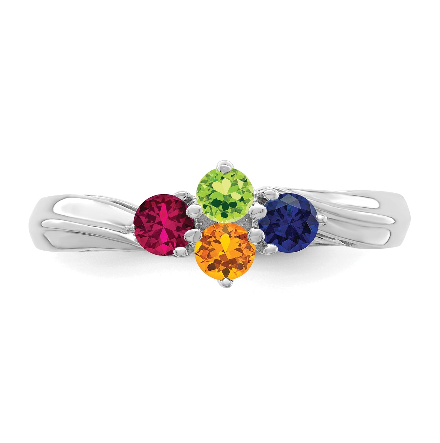 Sterling Silver Rhodium plated Synthetic 3mm 4 Stone Mother's Ring,  4 mm Band width