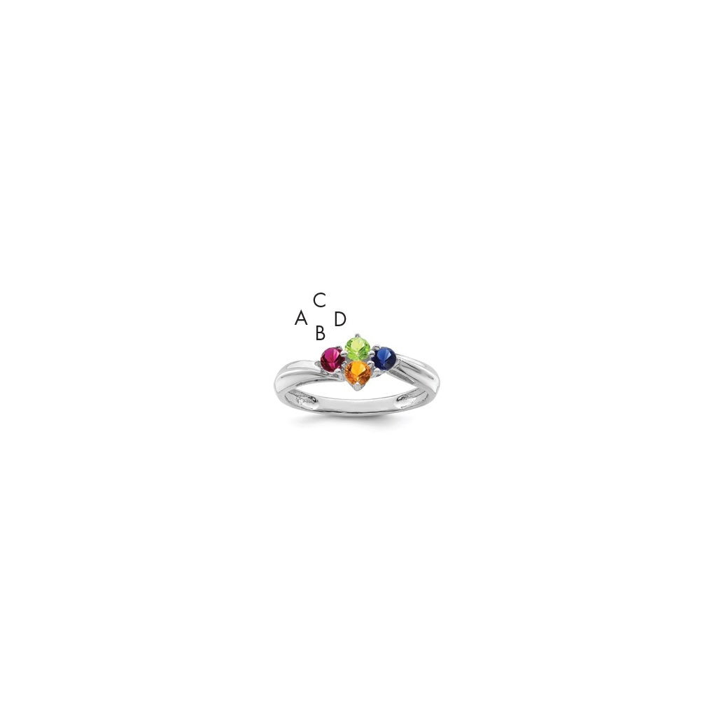 Sterling Silver Rhodium plated Synthetic 3mm 4 Stone Mother's Ring,  4 mm Band width