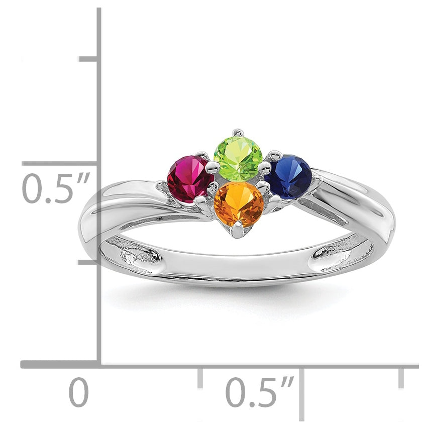 Sterling Silver Rhodium plated Synthetic 3mm 4 Stone Mother's Ring,  4 mm Band width