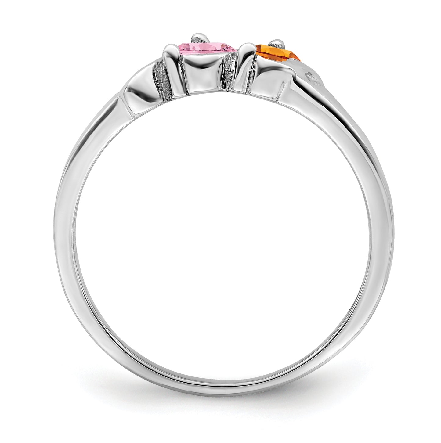Sterling Silver Rhodium plated Synthetic 2 Stone Mother's Ring, 3 mm Band width