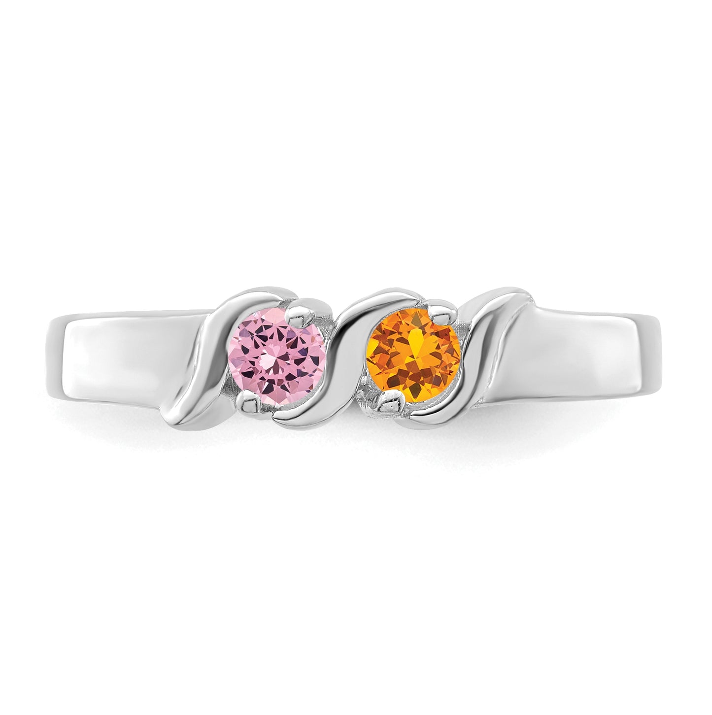Sterling Silver Rhodium plated Synthetic 2 Stone Mother's Ring, 3 mm Band width
