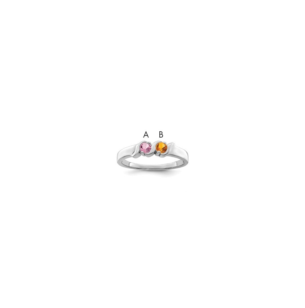 Sterling Silver Rhodium plated Synthetic 2 Stone Mother's Ring, 3 mm Band width