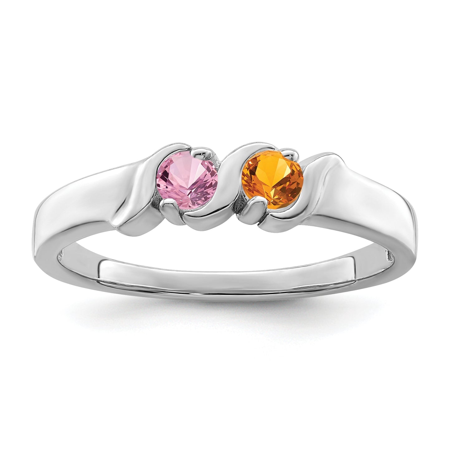 Sterling Silver Rhodium plated Synthetic 2 Stone Mother's Ring, 3 mm Band width