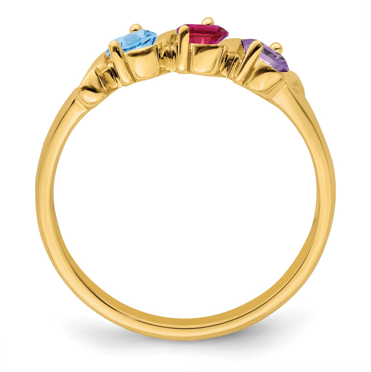 10K Yellow Gold Synthetic Family Jewelry Ring, 3 Stones
