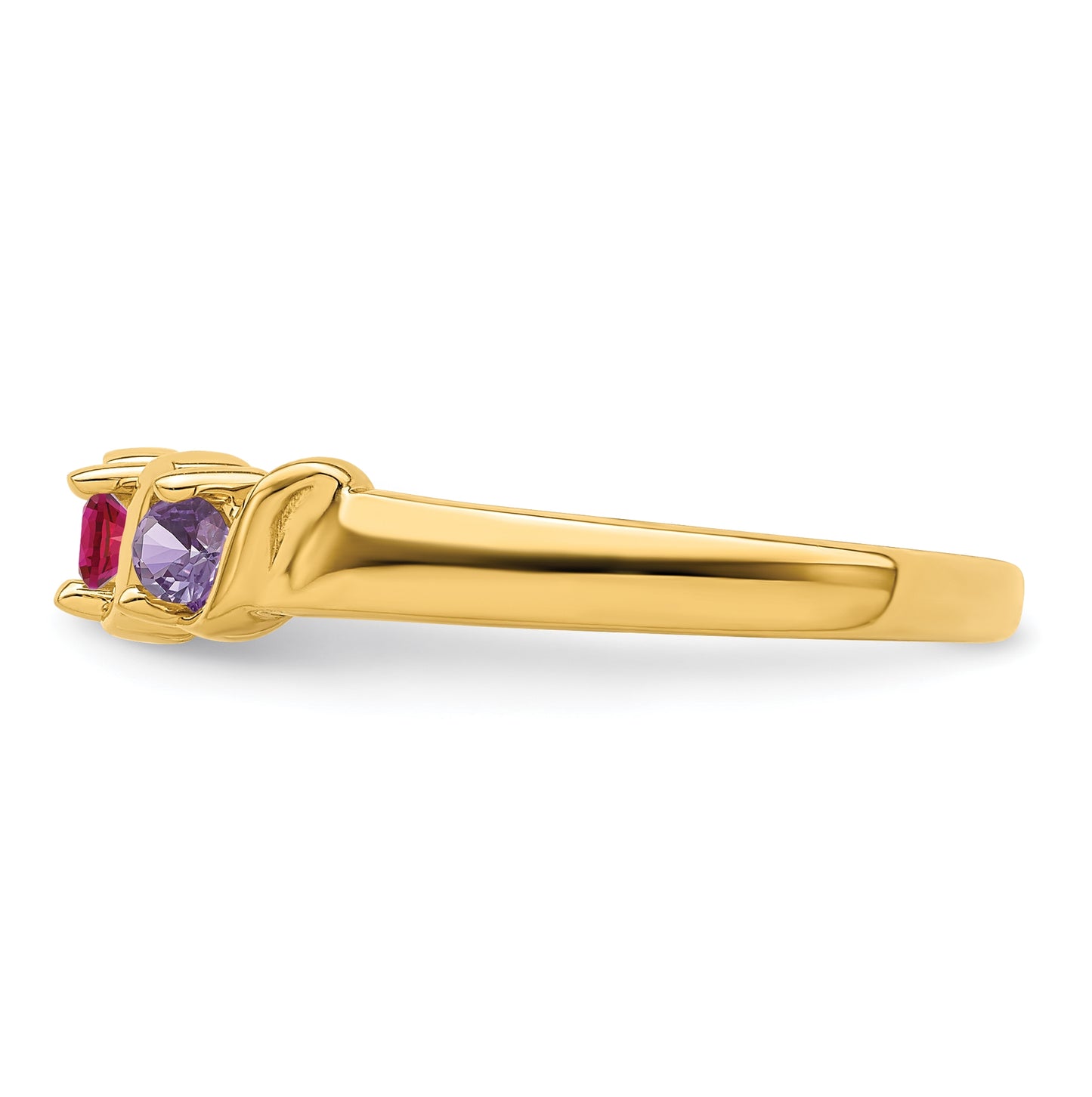10K Yellow Gold Synthetic Family Jewelry Ring, 3 Stones