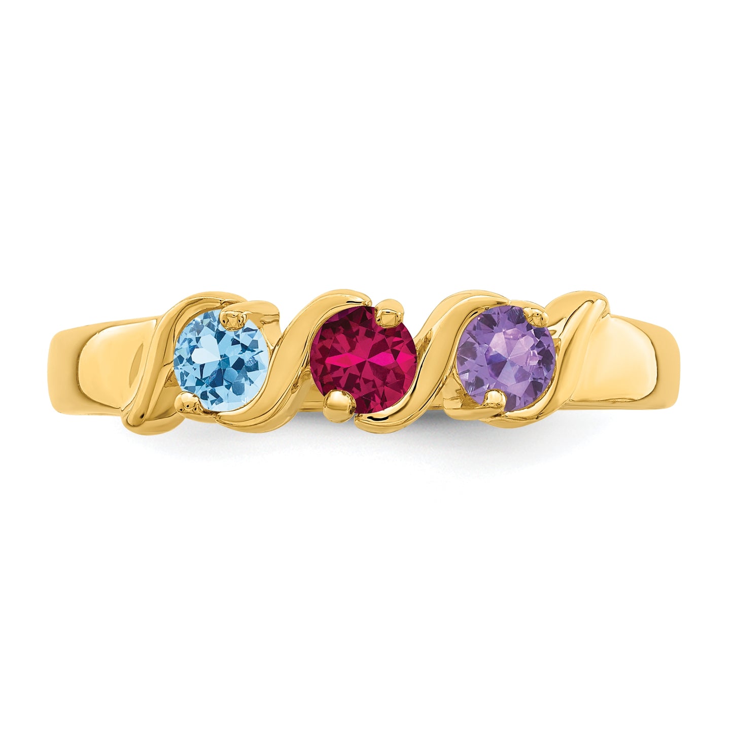 10K Yellow Gold Synthetic Family Jewelry Ring, 3 Stones