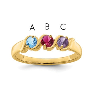 10K Yellow Gold Synthetic Family Jewelry Ring, 3 Stones