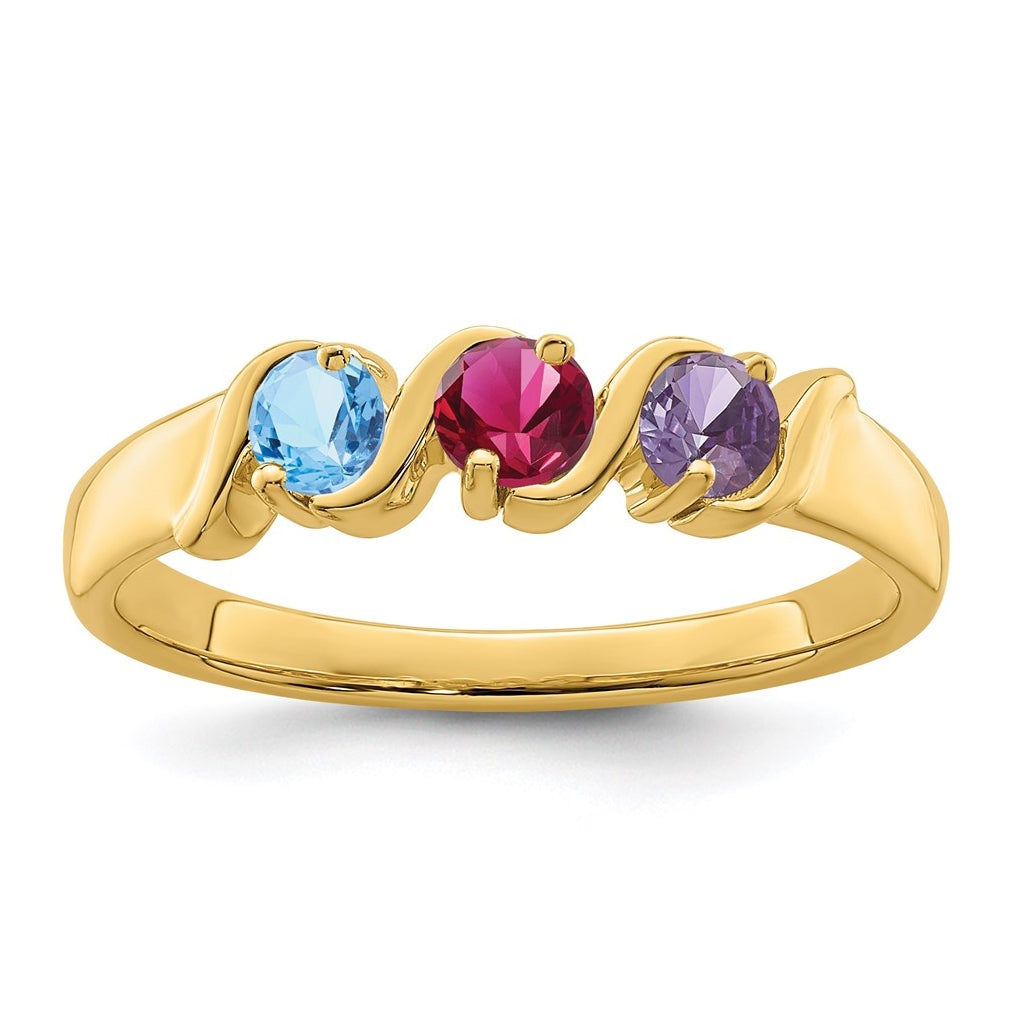 10K Yellow Gold Synthetic Family Jewelry Ring, 3 Stones