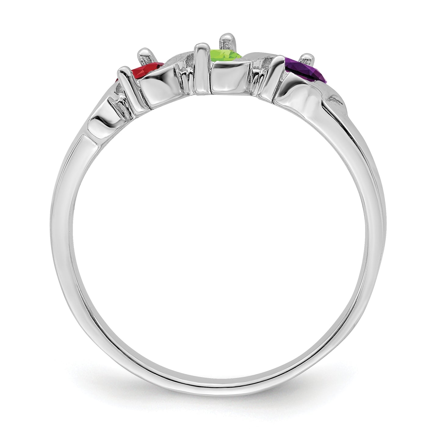 10k White Gold Polished 3-Stone Mothers Ring Mounting