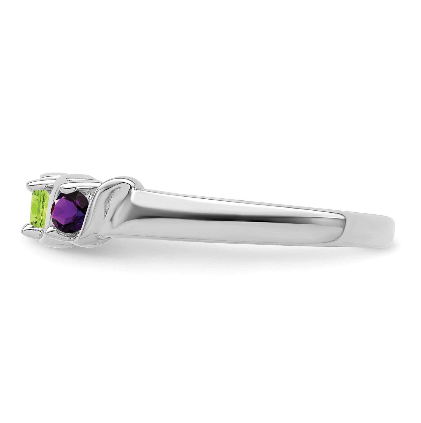 Sterling Silver Rhodium plated Synthetic 3 Stone Mother's Ring, 3mm Band width