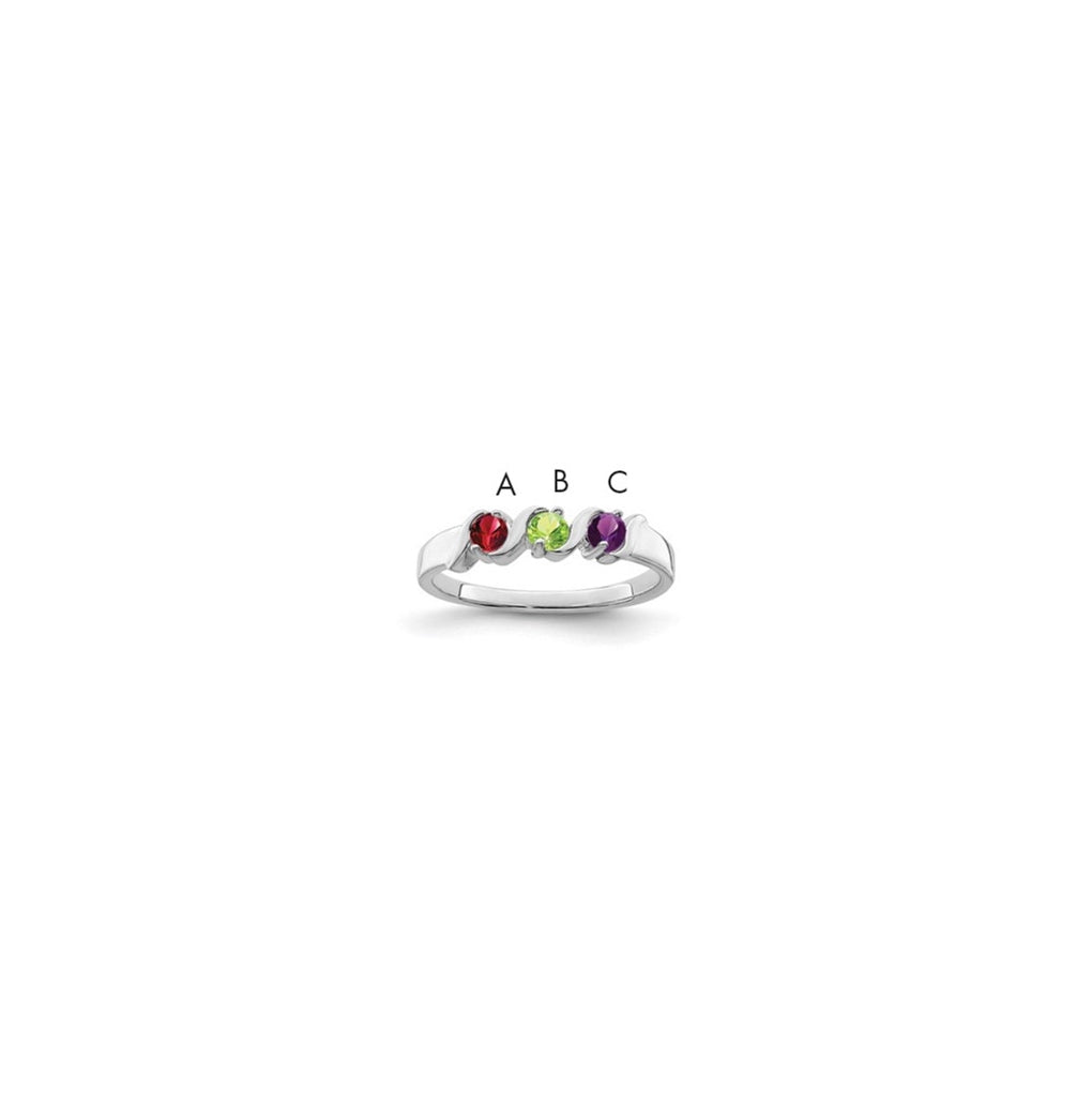Sterling Silver Rhodium plated Synthetic 3 Stone Mother's Ring, 3mm Band width
