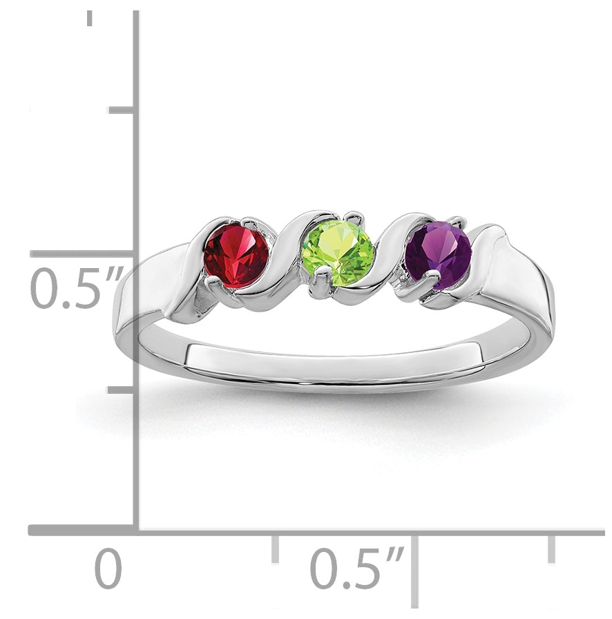 10k White Gold Polished 3-Stone Mothers Ring Mounting