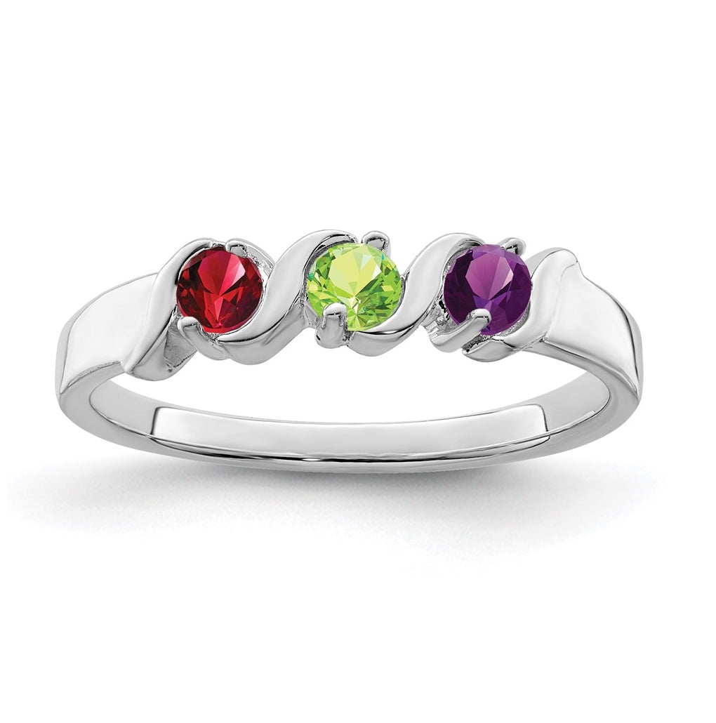 10k White Gold Polished 3-Stone Mothers Ring Mounting