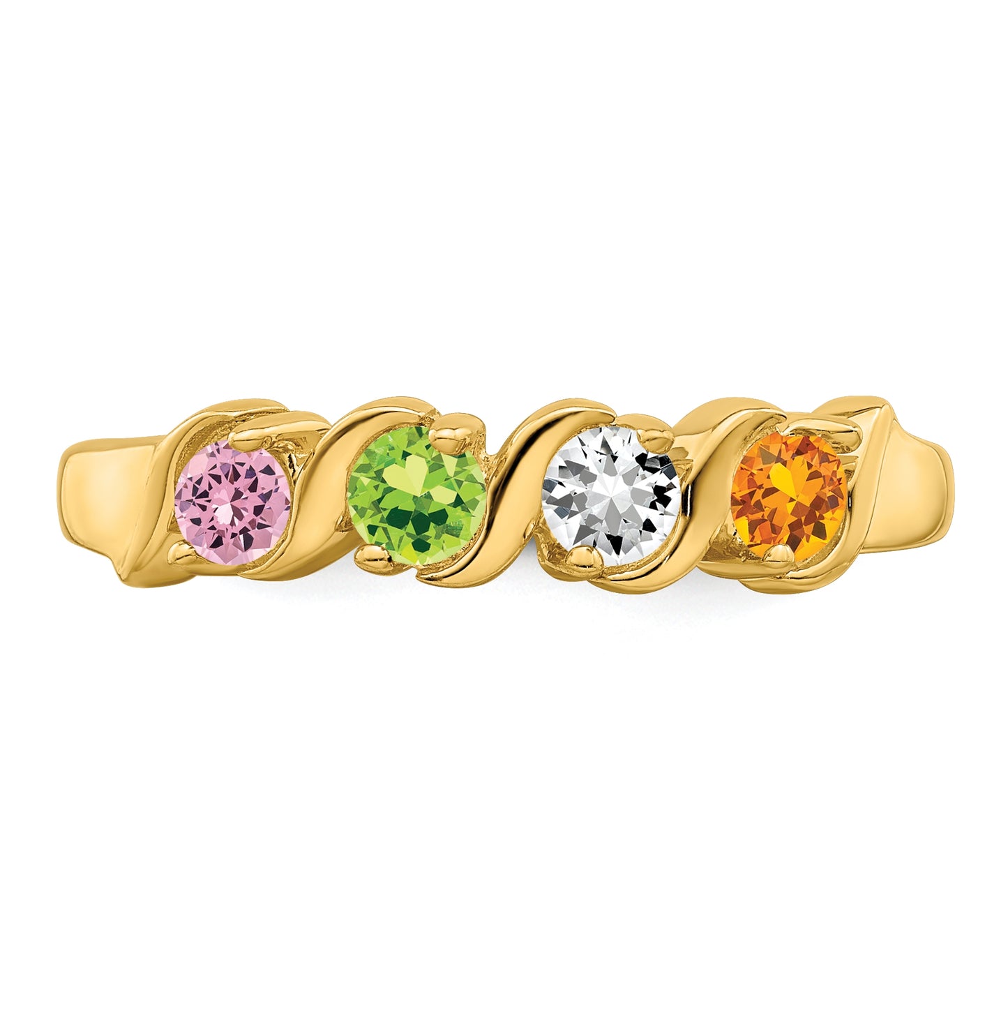 10K Yellow Gold Synthetic Family Jewelry Ring, 4 Stones