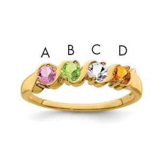 10K Yellow Gold Synthetic Family Jewelry Ring, 4 Stones