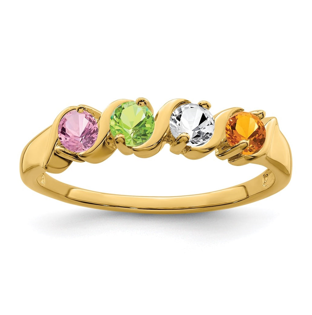 10K Yellow Gold Synthetic Family Jewelry Ring, 4 Stones