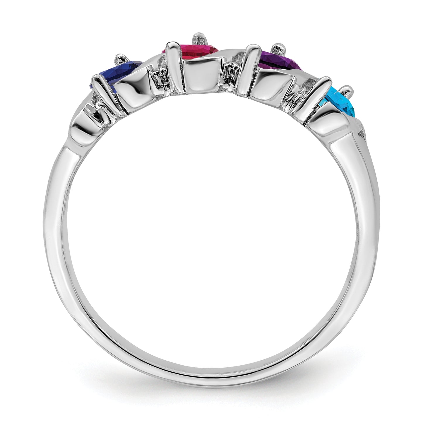 Sterling Silver Rhodium plated Synthetic 3 mm 4 Stone Mother's Ring,  3 mm Band width