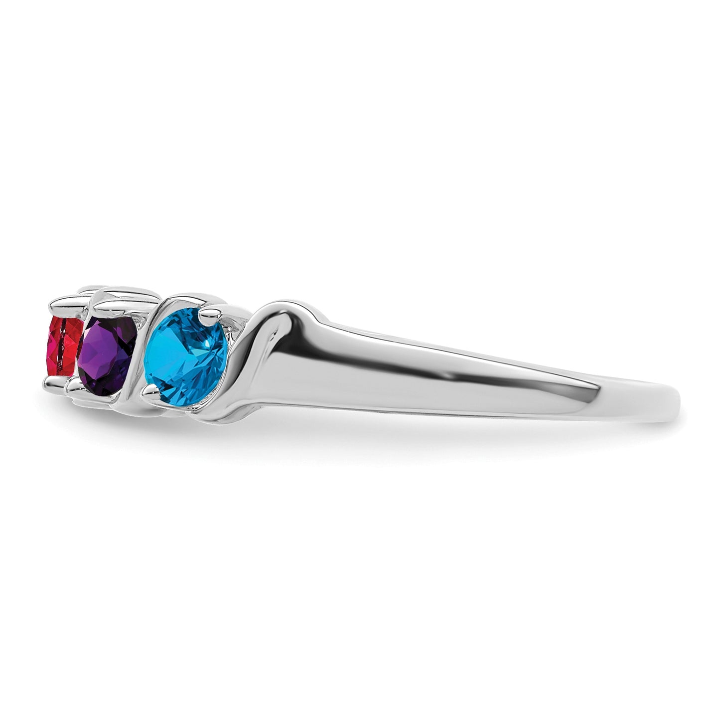 Sterling Silver Rhodium plated Synthetic 3 mm 4 Stone Mother's Ring,  3 mm Band width