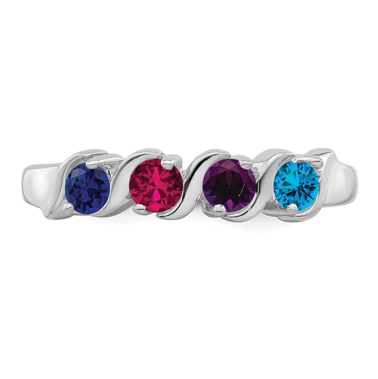 Sterling Silver Rhodium plated Synthetic 3 mm 4 Stone Mother's Ring,  3 mm Band width