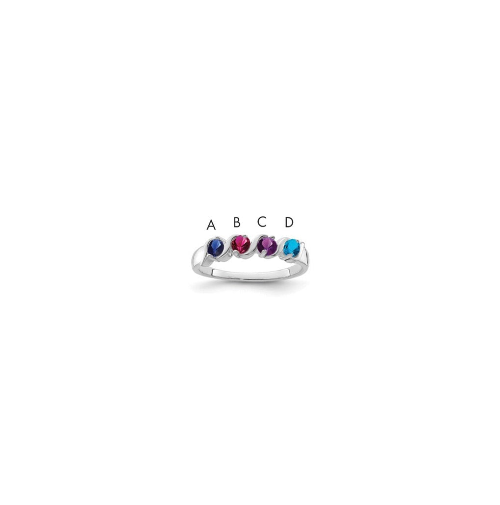 Sterling Silver Rhodium plated Synthetic 3 mm 4 Stone Mother's Ring,  3 mm Band width
