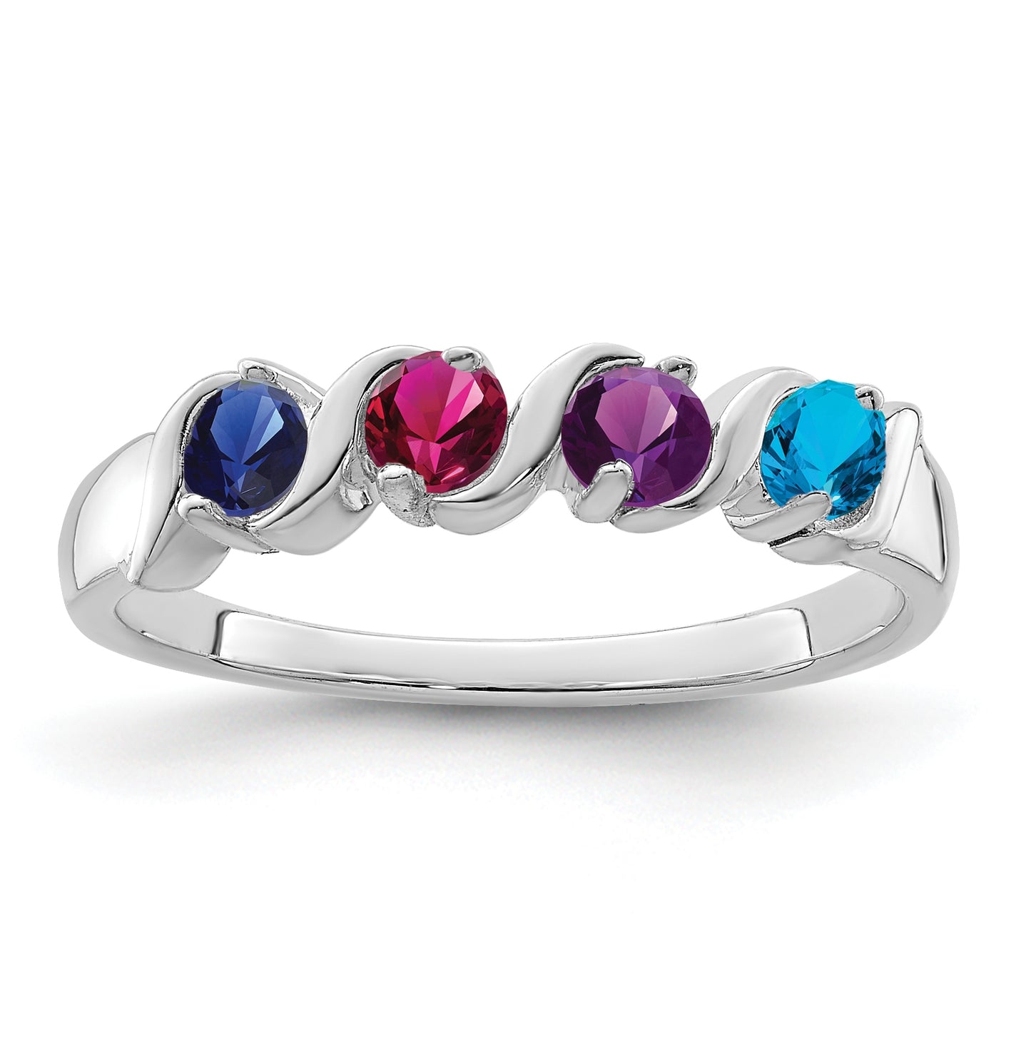Sterling Silver Rhodium plated Synthetic 3 mm 4 Stone Mother's Ring,  3 mm Band width
