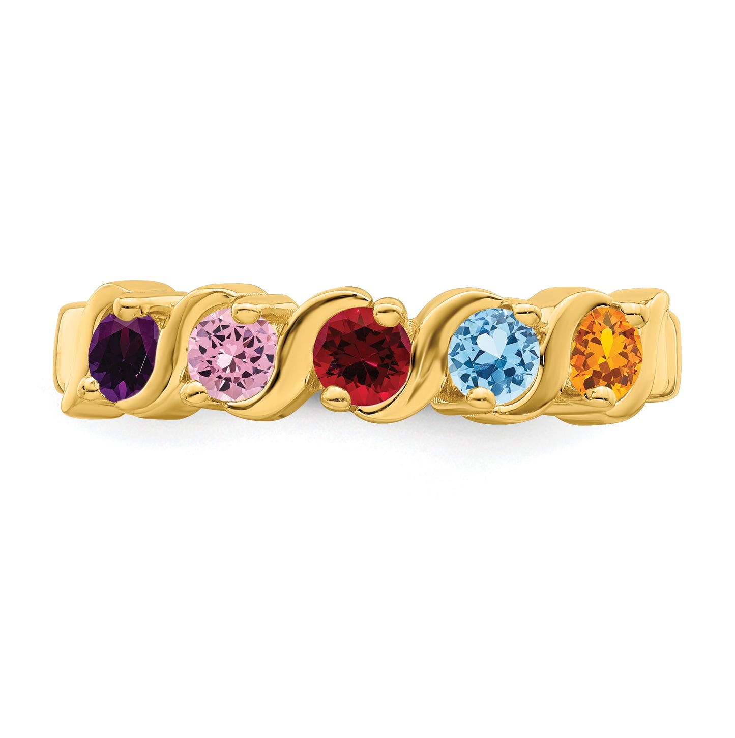 10K Yellow Gold Synthetic Family Jewelry Ring, 5 Stones