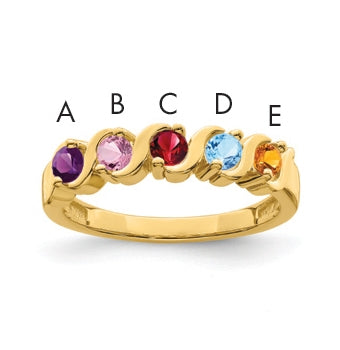 10K Yellow Gold Synthetic Family Jewelry Ring, 5 Stones
