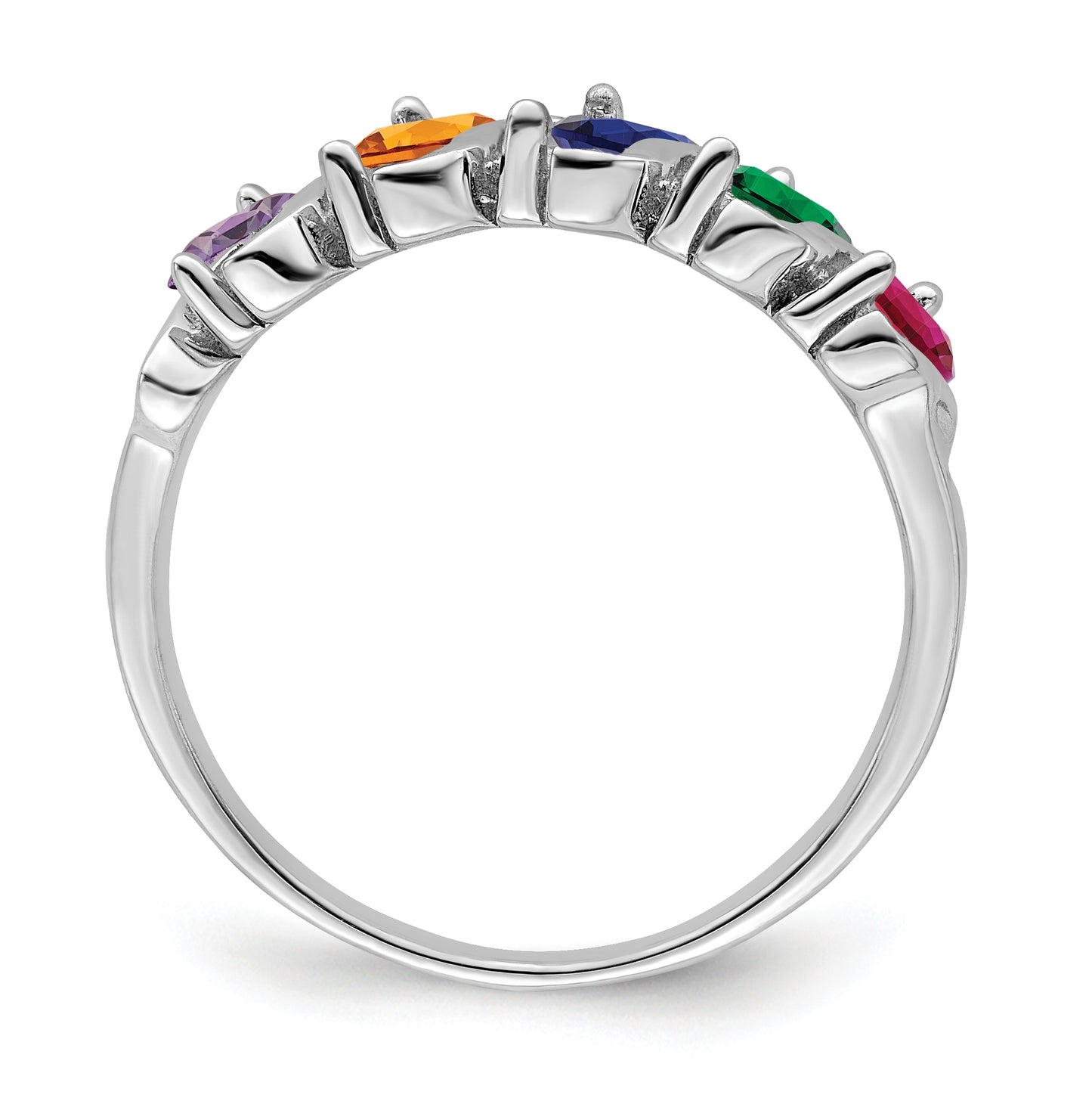 Sterling Silver Rhodium plated Synthetic 5 Stone Mothers Ring