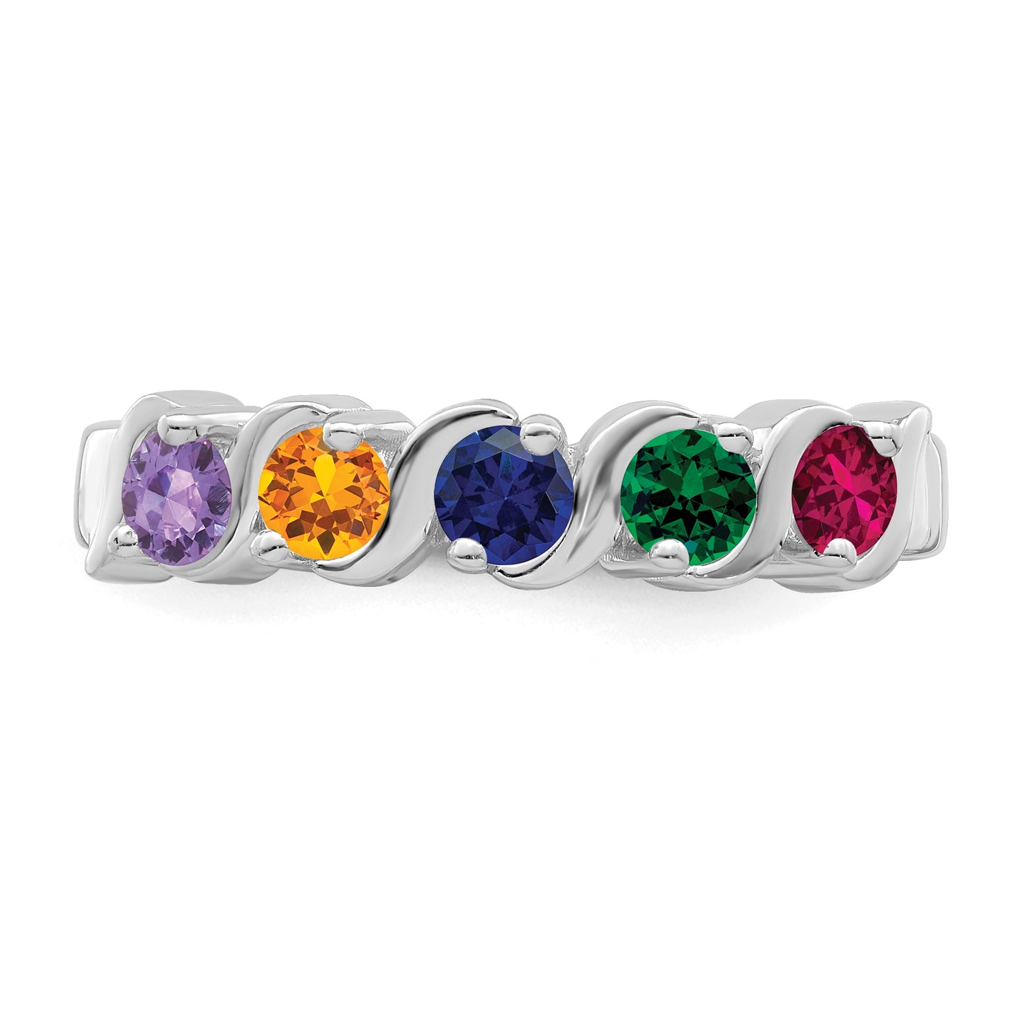 10k White Gold Synthetic Family & Mother's Jewelry ring, 5 Stone