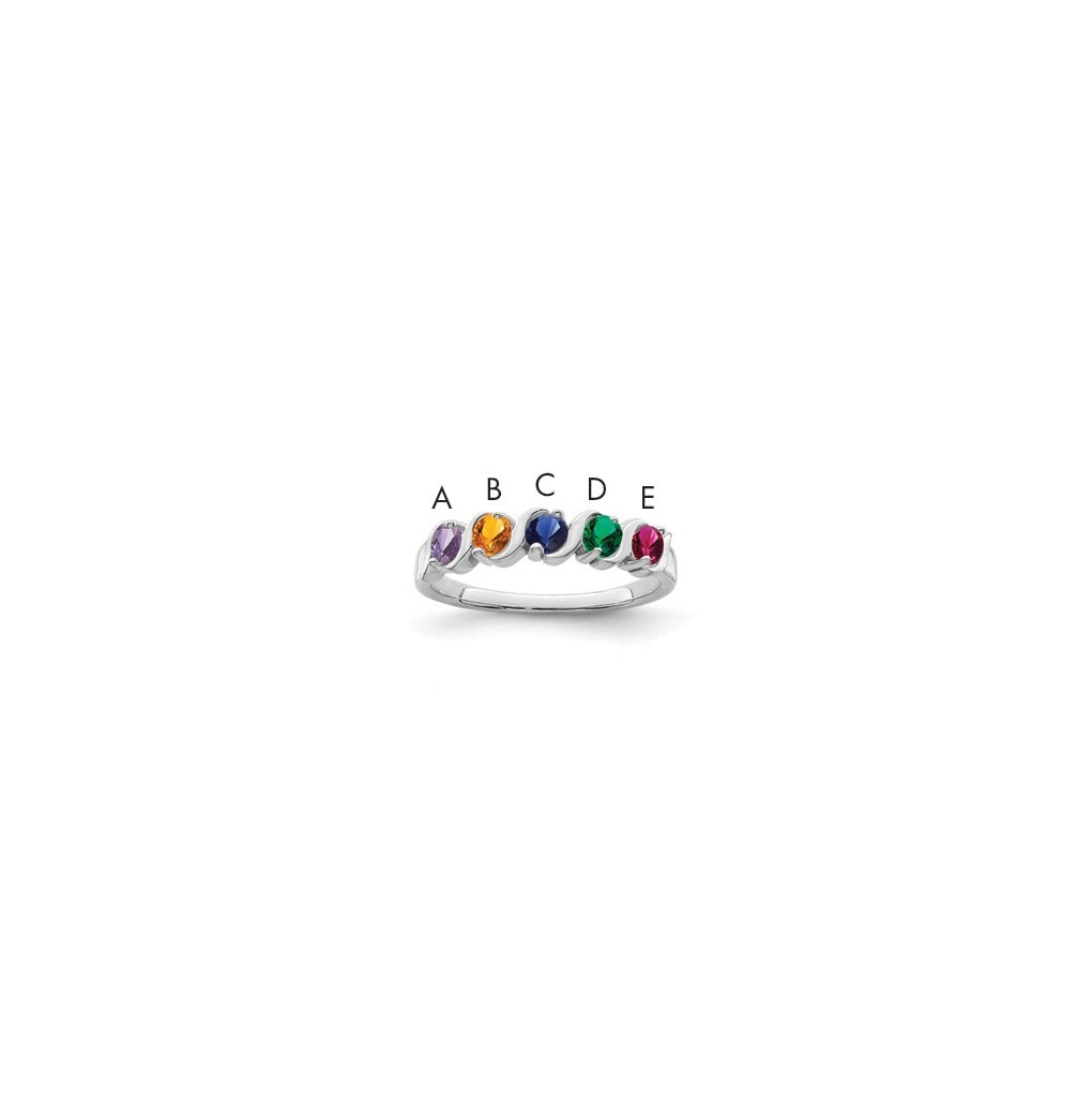 Sterling Silver Rhodium plated Synthetic 5 Stone Mothers Ring