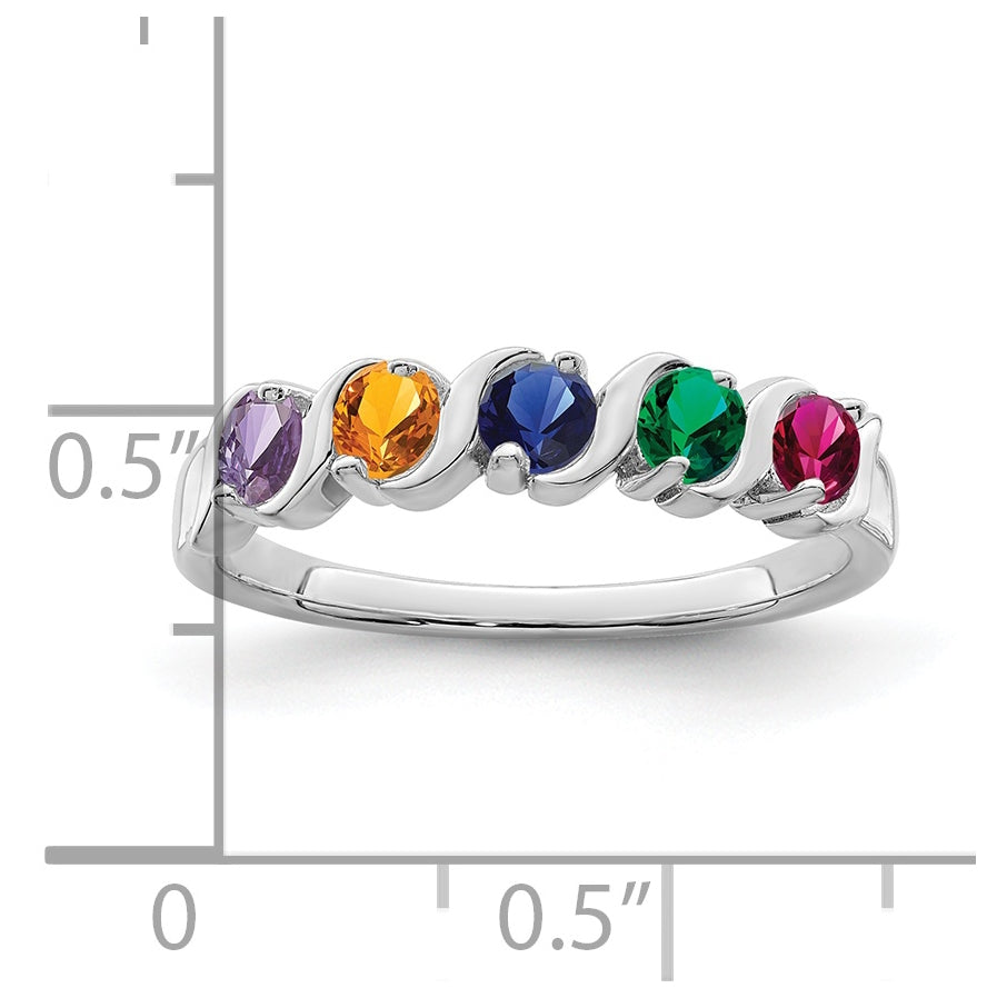Sterling Silver Rhodium plated Synthetic 5 Stone Mothers Ring
