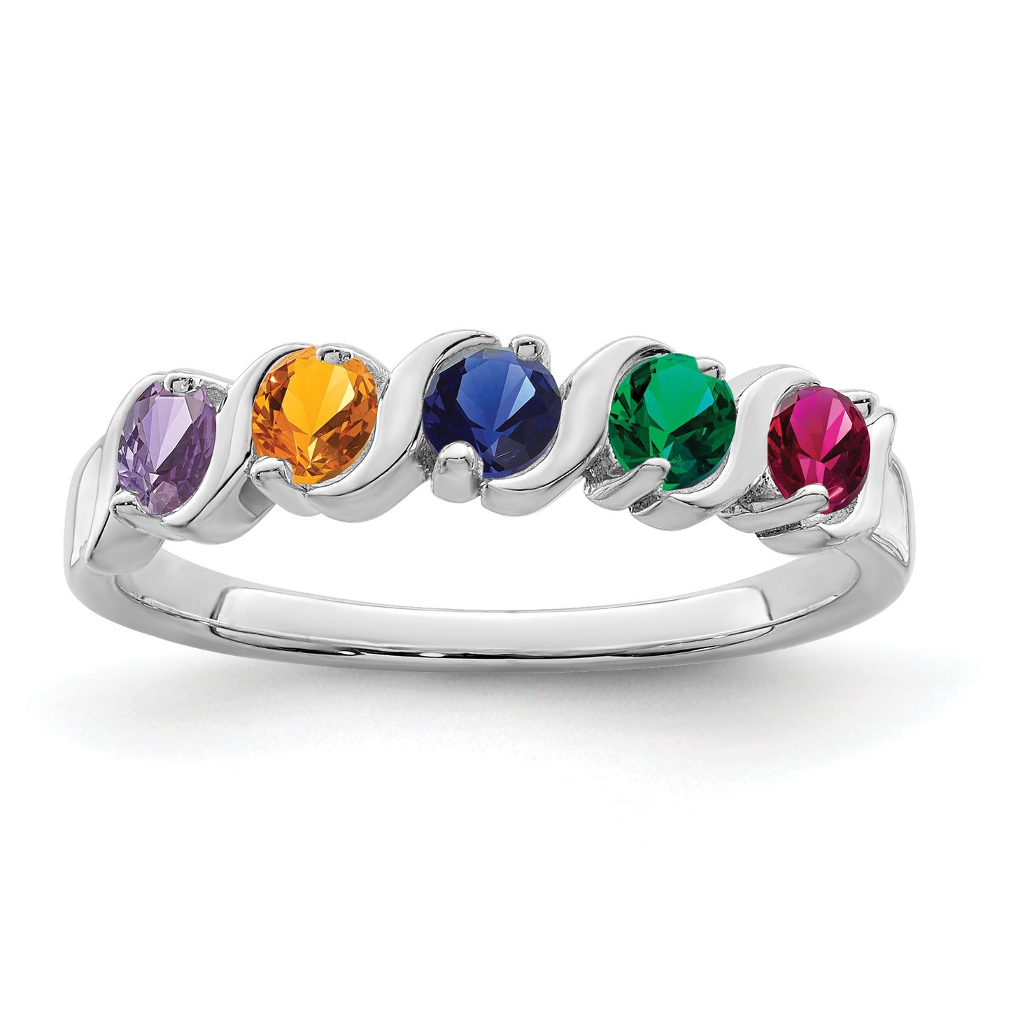 Sterling Silver Rhodium plated Synthetic 5 Stone Mothers Ring