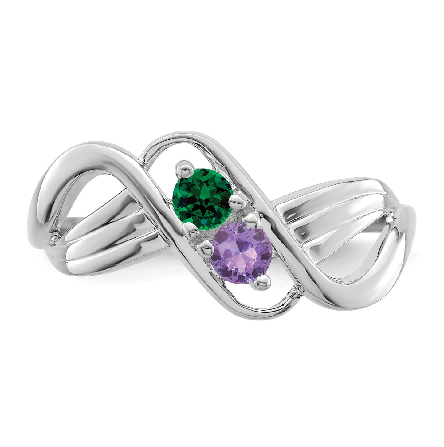 Sterling Silver Rhodium plated Family & Mothers Jewelry Ring, 2-stone
