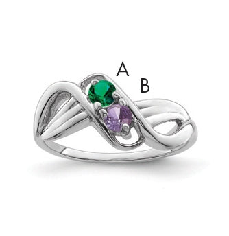 Sterling Silver Rhodium plated Family & Mothers Jewelry Ring, 2-stone