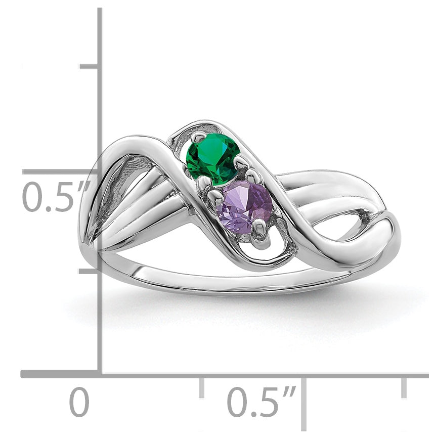 Sterling Silver Rhodium plated Family & Mothers Jewelry Ring, 2-stone