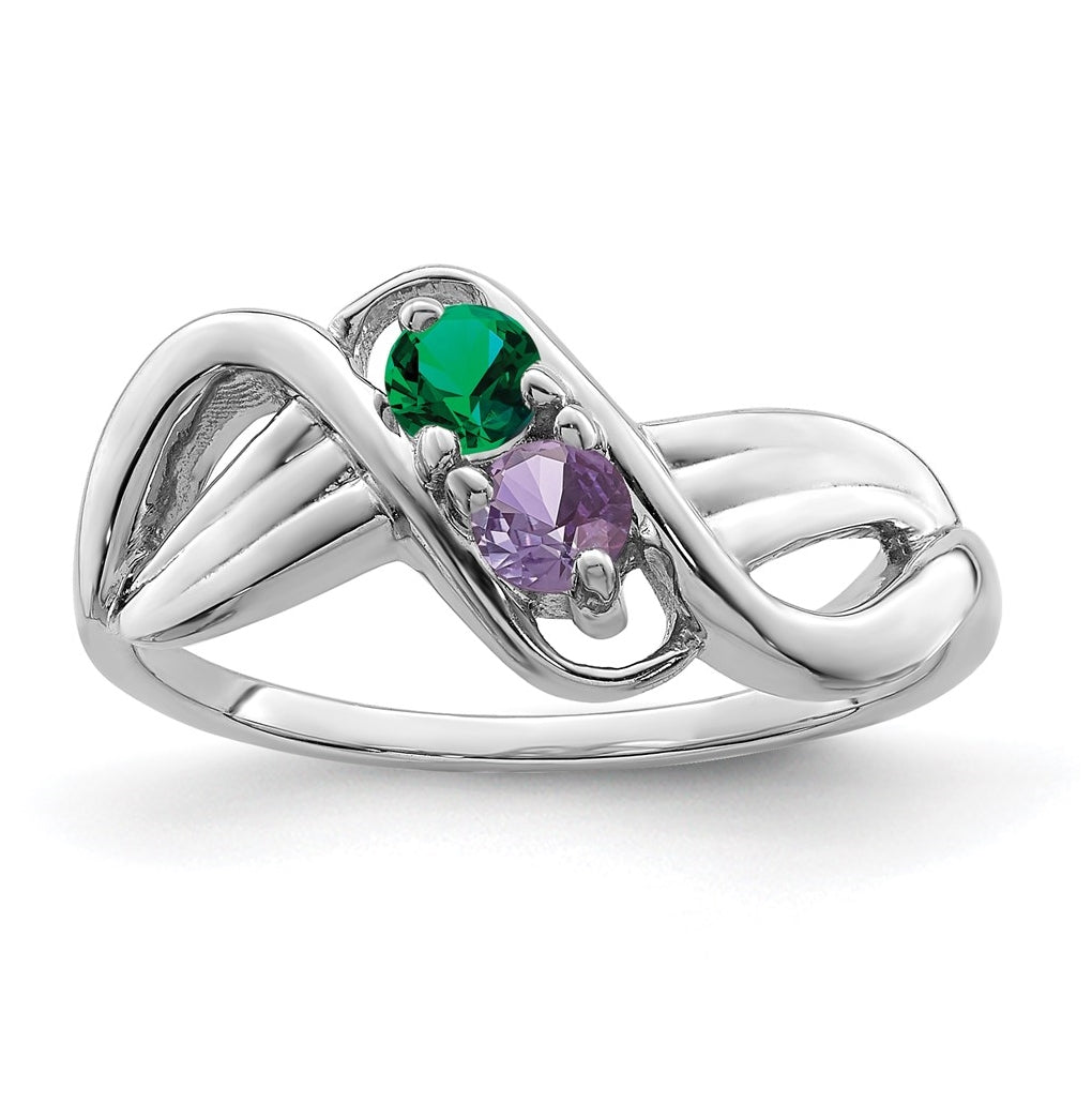 10k White Gold Synthetic 2 stone Family Jewelry Ring