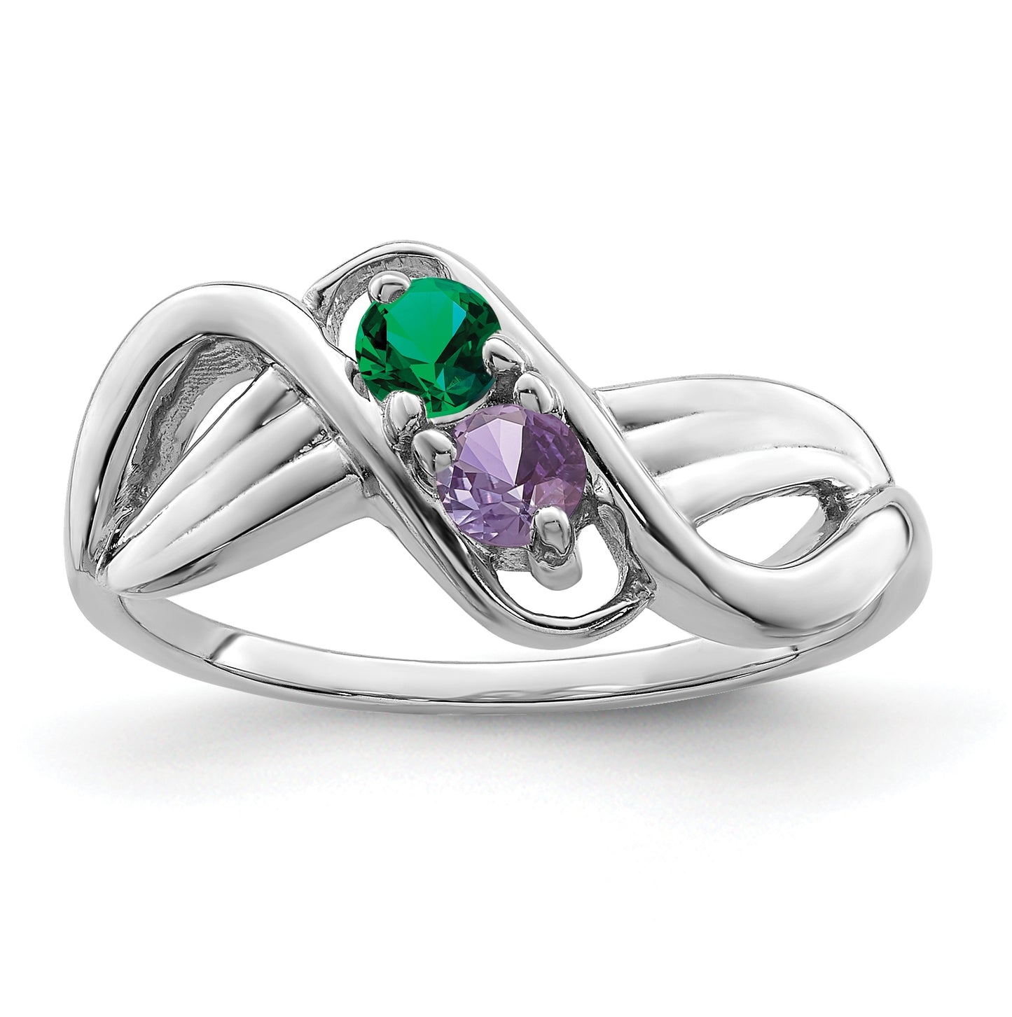 Sterling Silver Rhodium plated Family & Mothers Jewelry Ring, 2-stone