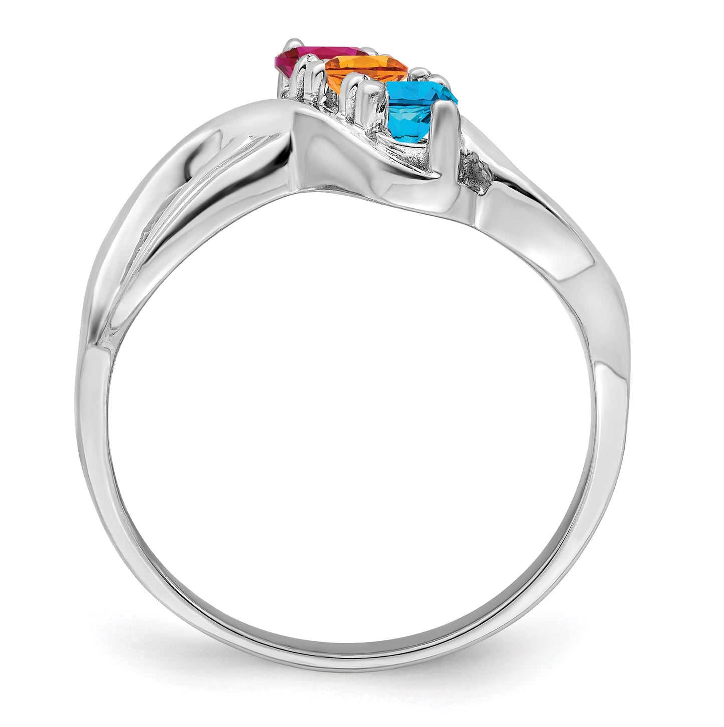 Sterling Silver Rhodium plated Synthetic 3 Stone Mother's Ring, 2 mm Band width