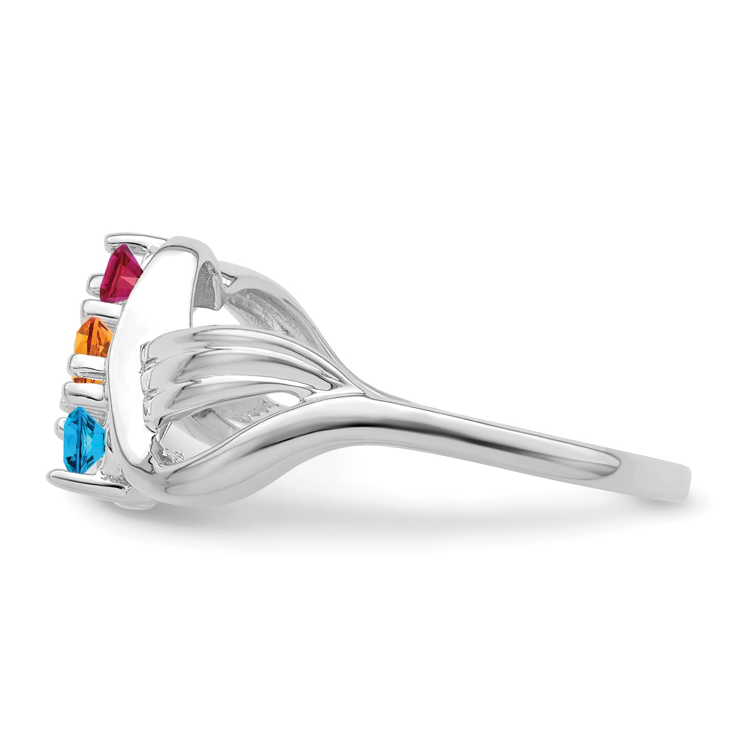 Sterling Silver Rhodium plated Synthetic 3 Stone Mother's Ring, 2 mm Band width