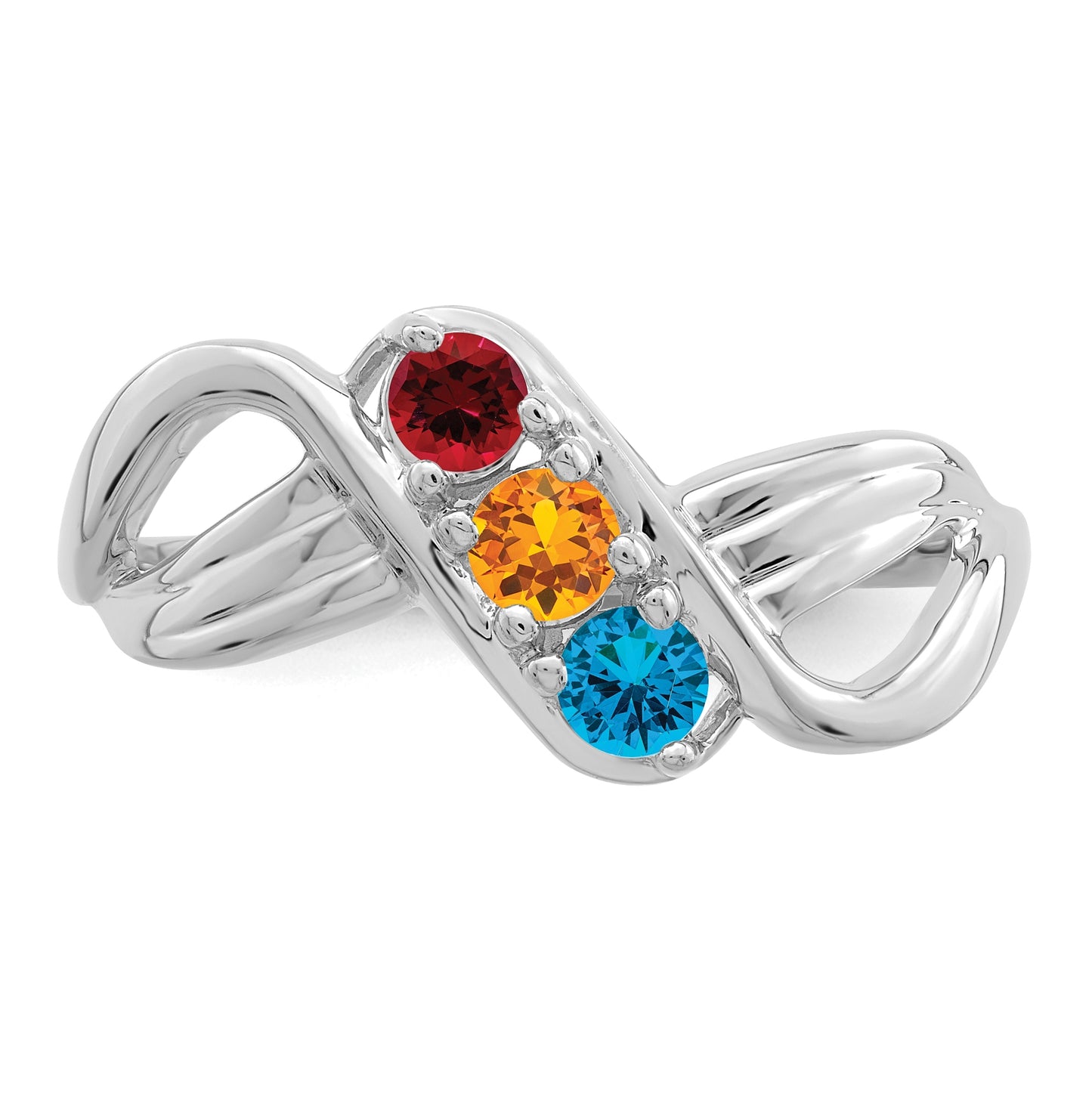 Sterling Silver Rhodium plated Synthetic 3 Stone Mother's Ring, 2 mm Band width