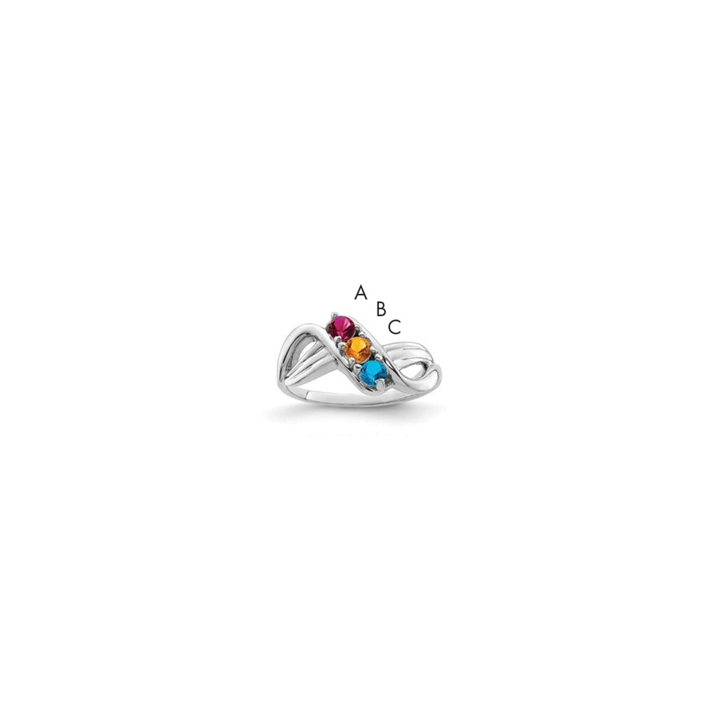 Sterling Silver Rhodium plated Synthetic 3 Stone Mother's Ring, 2 mm Band width