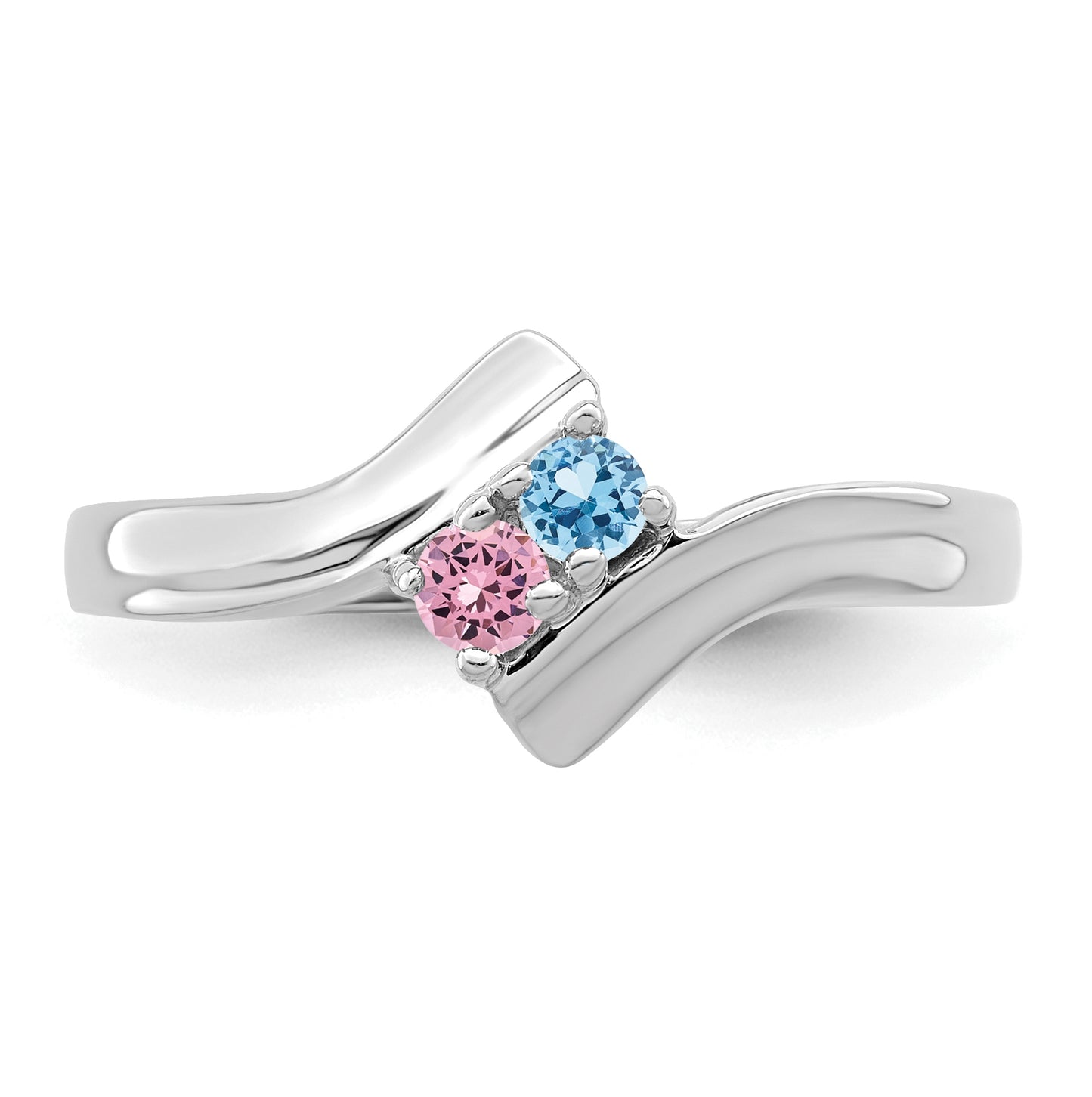 Sterling Silver Rhodium plated Family & Mother's Jewelry Ring, 2-stone